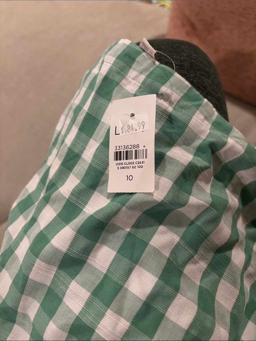 LOFT Green and White Gingham Button-Front Dress fit and flare - Picture 6 of 6
